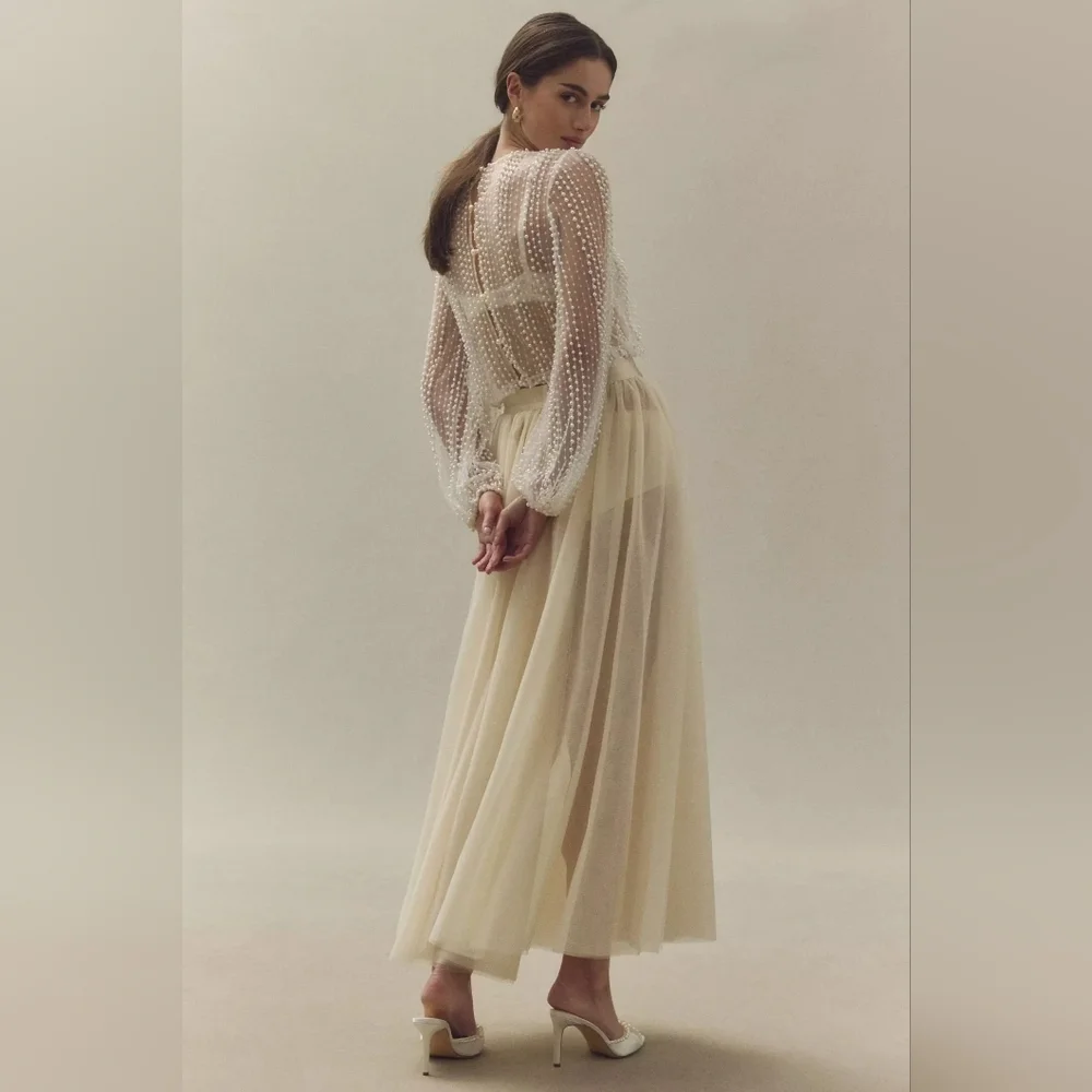 Reformation Prisca Elegant Cream Tulle Skirt Size M - Picture 4 of 17